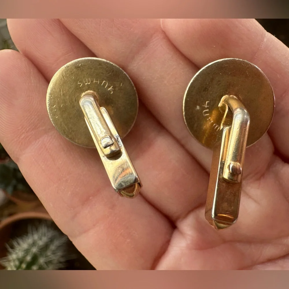 SWANK Gold-tone Round Mid-Century Modern Cufflinks
